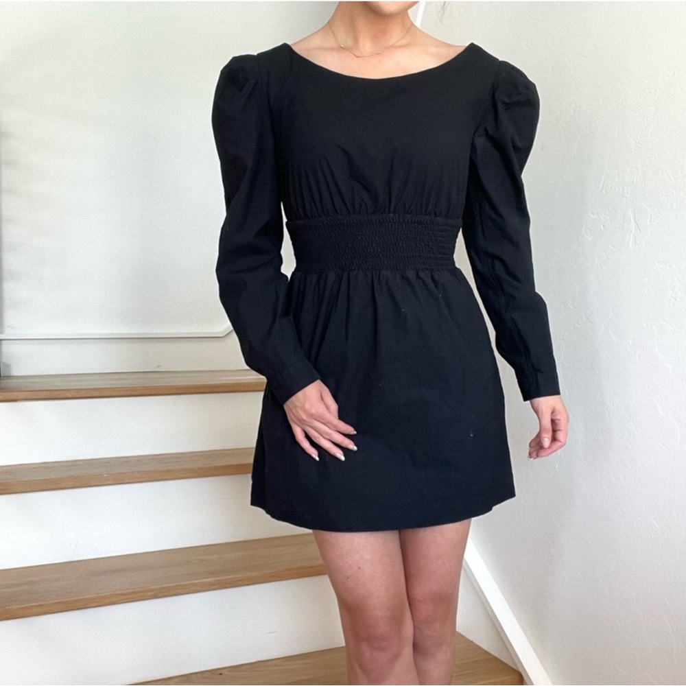 Frame smocked rushed black XS dress long sleeves.
